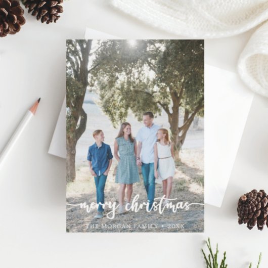 Rustikale Script Weihnachts-Fotokarte Dankeskarte