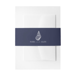 Rustikale Seashell Dark Blue Beach Hochzeit Einladungsbanderole