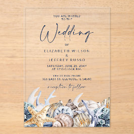 Rustikale Seashells Ocean Sea Summer Beach Hochzei Acryleinladungen