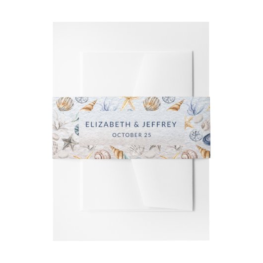 Rustikale Seashells Ocean Sea Summer Beach Hochzei Einladungsbanderole (Vorderseite Beispiel)