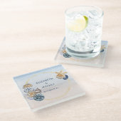 Rustikale Seashells Ocean Sea Summer Beach Hochzei Glasuntersetzer (Schrägansicht)