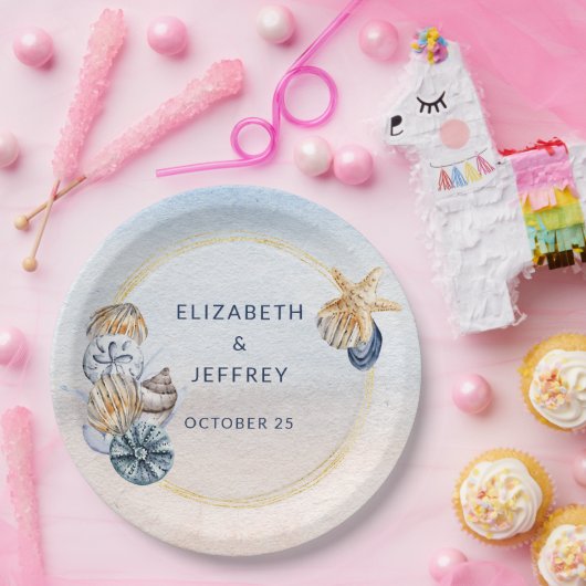 Rustikale Seashells Ocean Sea Summer Beach Hochzei Pappteller (Party)