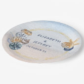 Rustikale Seashells Ocean Sea Summer Beach Hochzei Pappteller (Schrägansicht)