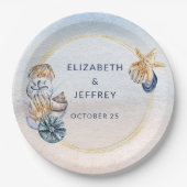 Rustikale Seashells Ocean Sea Summer Beach Hochzei Pappteller (Vorderseite)