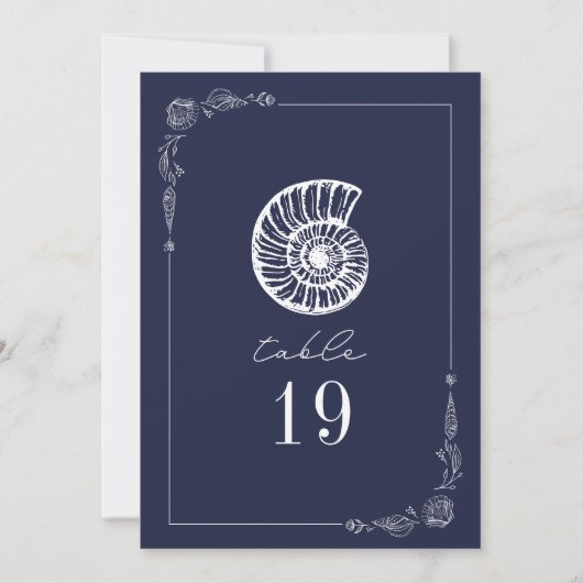 Rustikale Seasnail Dark Blue Wedding Tischnummer (Vorderseite)