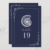 Rustikale Seasnail Dark Blue Wedding Tischnummer (Vorne/Hinten)