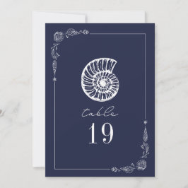 Rustikale Seasnail Dark Blue Wedding Tischnummer
