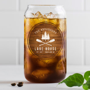 Rustikale See House Boat Oars Trees Wood Print Dosenglas