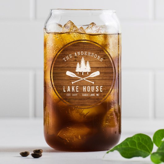 Rustikale See House Boat Oars Trees Wood Print Dosenglas