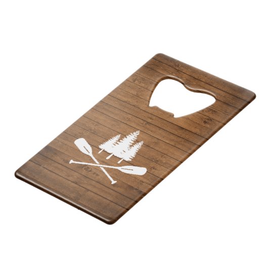 Rustikale See House Boat Oars Trees Wood Print Geldbeutel Flaschenöffner (Rückseite Schrägansicht)