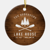 Rustikale See House Boat Oars Trees Wood Print Keramik Ornament (Vorne)