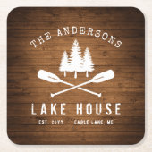 Rustikale See House Boat Oars Trees Wood Print Rechteckiger Pappuntersetzer (Vorderseite)