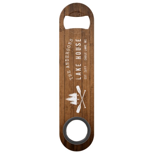 Rustikale See House Boat Oars Trees Wood Print Speed Flaschenöffner (Vorderseite)