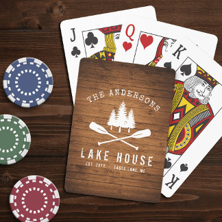 Rustikale See House Boat Oars Trees Wood Print Spielkarten
