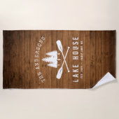 Rustikale See House Boat Oars Trees Wood Print Strandtuch (Vorderseite)