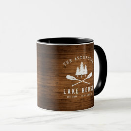 Rustikale See House Boat Oars Trees Wood Print Tasse
