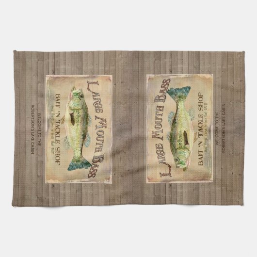 Rustikale Seekabine Große Seebassfischerei Geschirrtuch (Horizontal)
