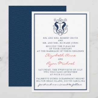 Rustikale Seepferdchen-Hochzeitseinladung - Navy u Einladung