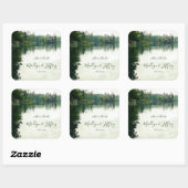 Rustikale Seevergreens spiegeln Hochzeit wider Quadratischer Aufkleber (Blatt)