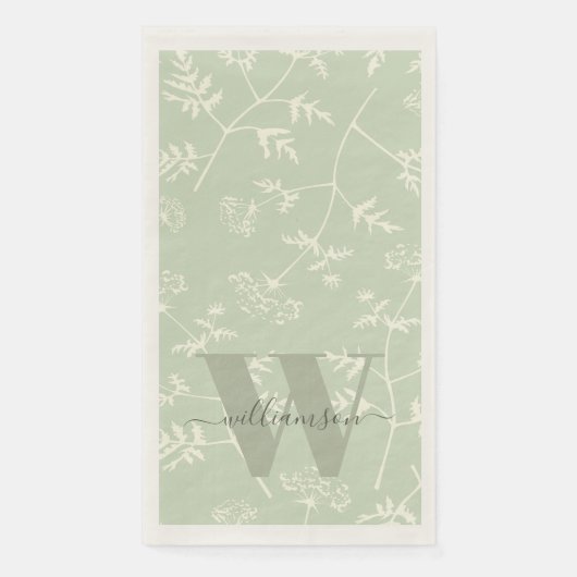 Rustikale Seite Grün botanische Flora Mit Monogram Serviette (Vorderseite)