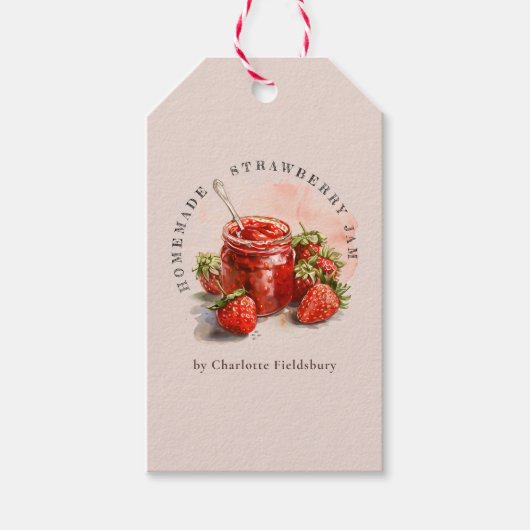 Rustikale selbstgemachte Erdbeer-Marmelade-Dankesc Geschenkanhänger (Vorderseite)