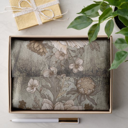 Rustikale Sepia Chrynsanthimum Floral Decoupage Seidenpapier (Geschenk)
