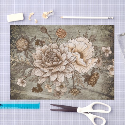 Rustikale Sepia Chrynsanthimum Floral Decoupage Seidenpapier (Handwerk)