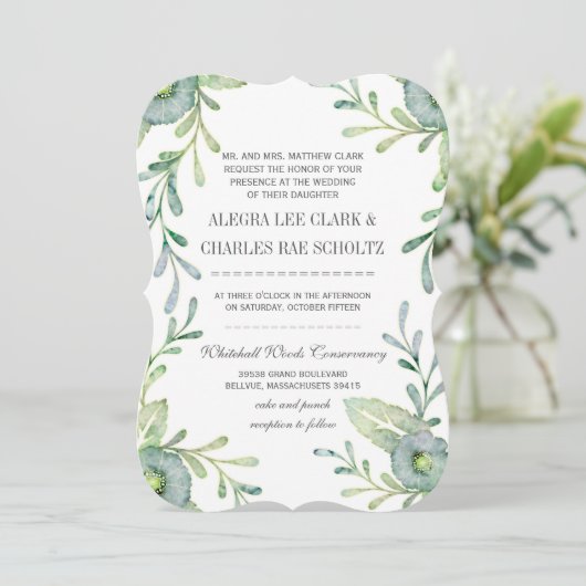 Rustikale Serenity Blue Watercolor Wedding Einladung (Stehend Vorderseite)