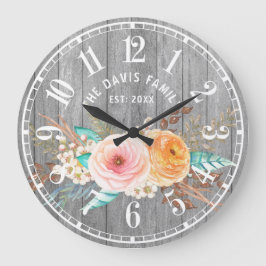Rustikale Shabby-Blume - Großuhr Große Wanduhr