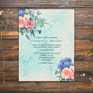 Rustikale Shabby-Chic-Hochzeit mit verblassten Ros Einladung