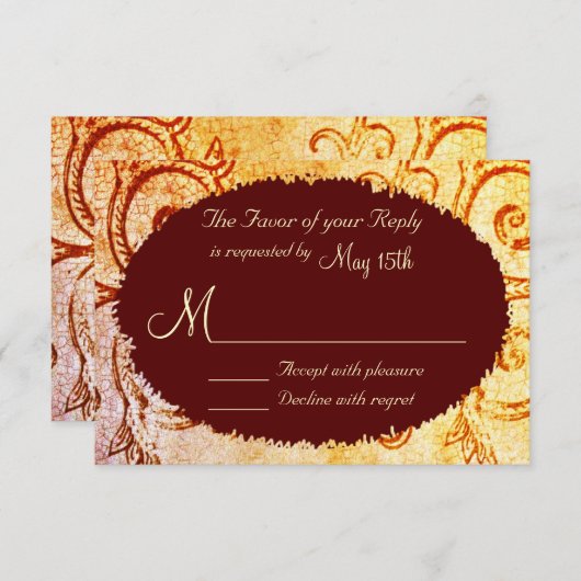 Rustikale Shabby Country Maroon Wedding RSVP Karte (Vorne/Hinten)