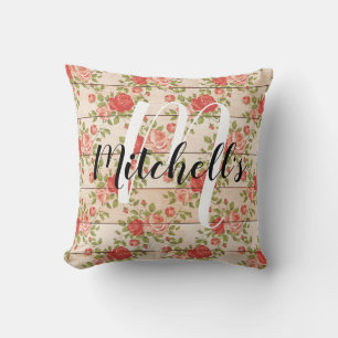 Rustikale Shabby-Rose Monogramm Kissen
