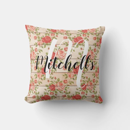 Rustikale Shabby-Rose Monogramm Kissen (Vorderseite)