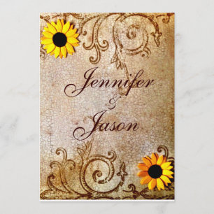 Rustikale Shabby Sonnenblumen Chic Brown Wedding Einladung