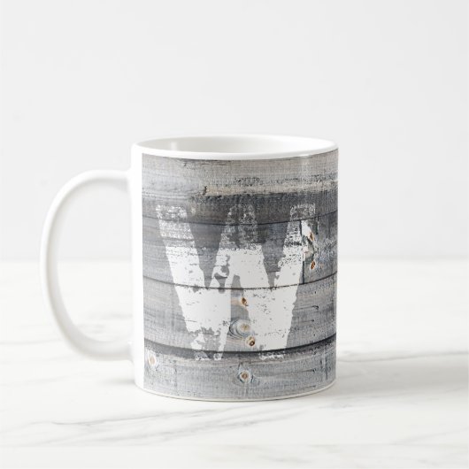 Rustikale Shiplap hölzerne Bretter mit Monogramm Kaffeetasse (Links)