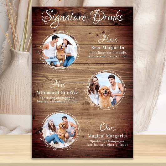 Rustikale Signatur Drinks 3 Foto Haustier Hochzeit Poster
