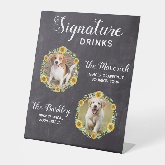 Rustikale Signatur Drinks Sonnenblume Hunde Hausti Sockelschild (Vorderseite)