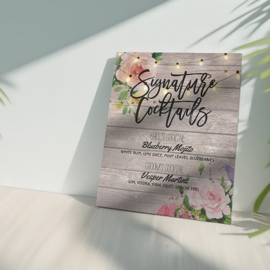 Rustikale Signature Cocktail Drink Menü Hochzeitsd Poster
