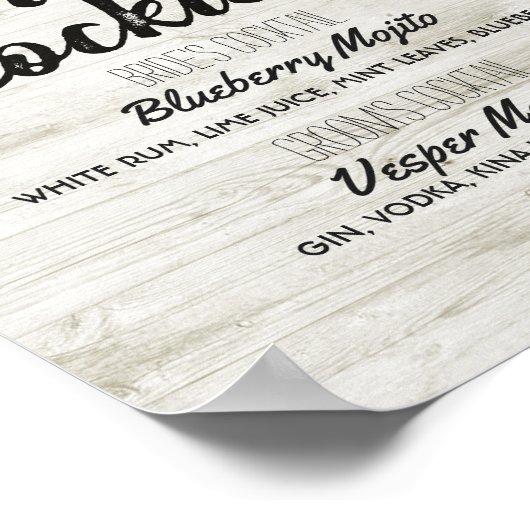 Rustikale Signature Cocktail Drink Menü Hochzeitsd Poster (Ecke)