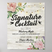 Rustikale Signature Cocktail Drink Menü Hochzeitsd Poster (Vorne)