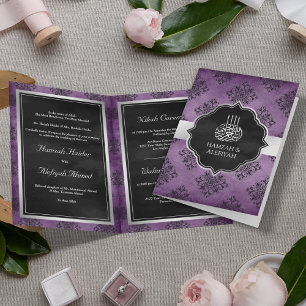 Rustikale Silber-Purple-Schwarze Damast-Muslim-Hoc Einladung