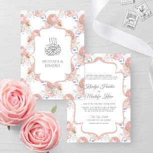 Rustikale Silber- und Rosenblüten in Rosa Muslimis Einladung