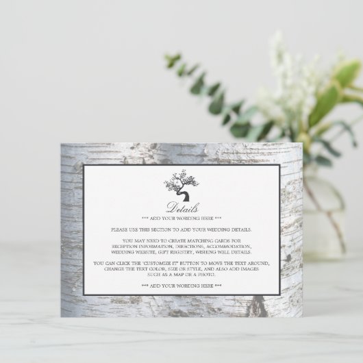 Rustikale Silberbaumhochzeit - Details Begleitkarte (Stehend Vorderseite)