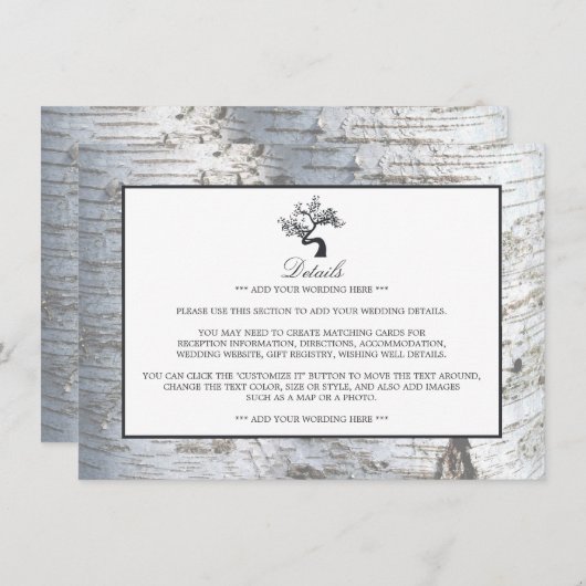 Rustikale Silberbaumhochzeit - Details Begleitkarte (Vorne/Hinten)