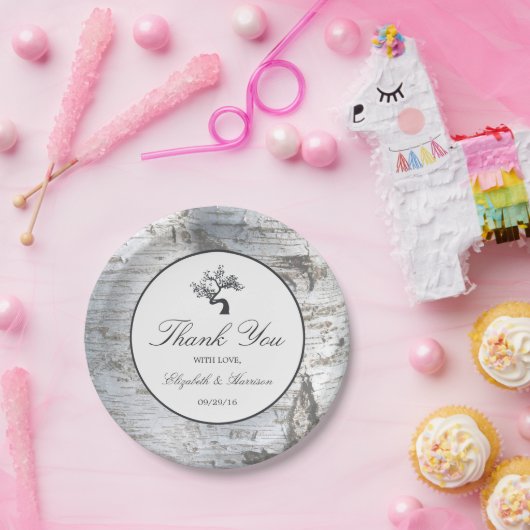 Rustikale Silberbaumhochzeit Pappteller (Party)