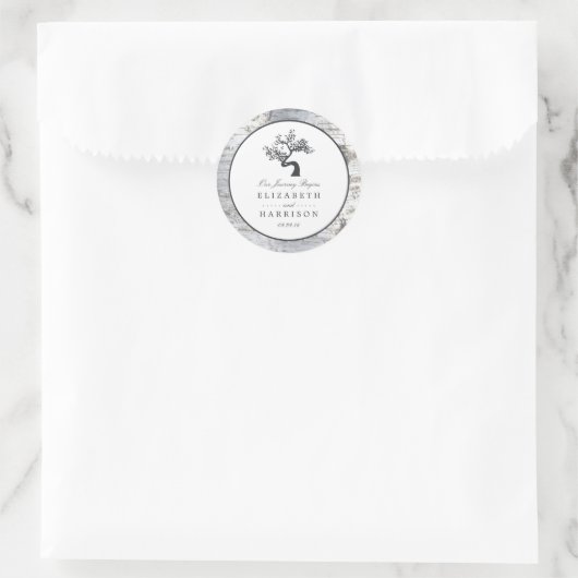 Rustikale Silberbaumhochzeit Runder Aufkleber (Tasche)