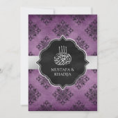 Rustikale, silberne Lila Schwarze Damaskus-Hochzei Einladung (Vorderseite)