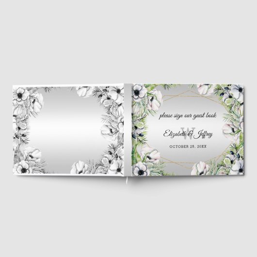 Rustikale Silberschneeanemone Goldene Hochzeit Gästebuch (Voll)