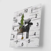 Rustikale Silhouette Elche und Bäume auf Birch Quadratische Wanduhr (Winkel)