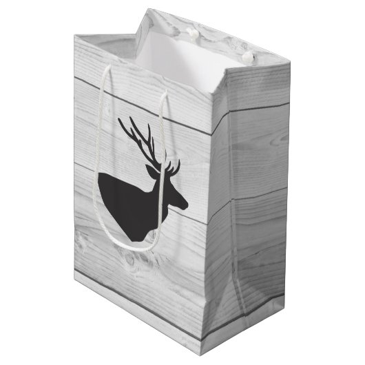Rustikale Silhouette von Grauen Hirschen und Weißh Mittlere Geschenktüte (Vorderseite Schrägansicht)